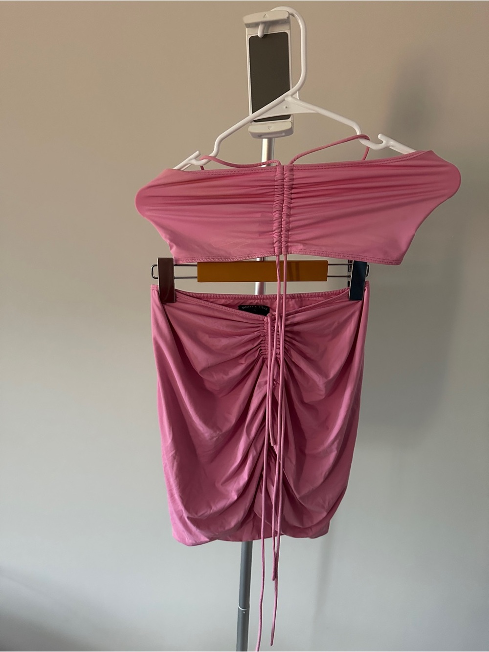 White Fox Boutique Pink Ruched Two Piece Cutout Mini Skirt Set - Picture 6 of 6